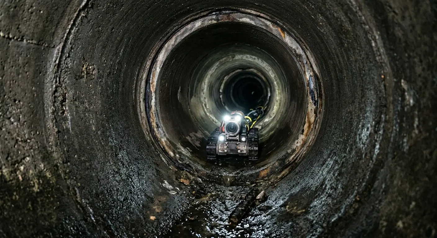 Robotic sewer camera inspecting pipe interior for Sewer Line Cleaning in North Fair Oaks